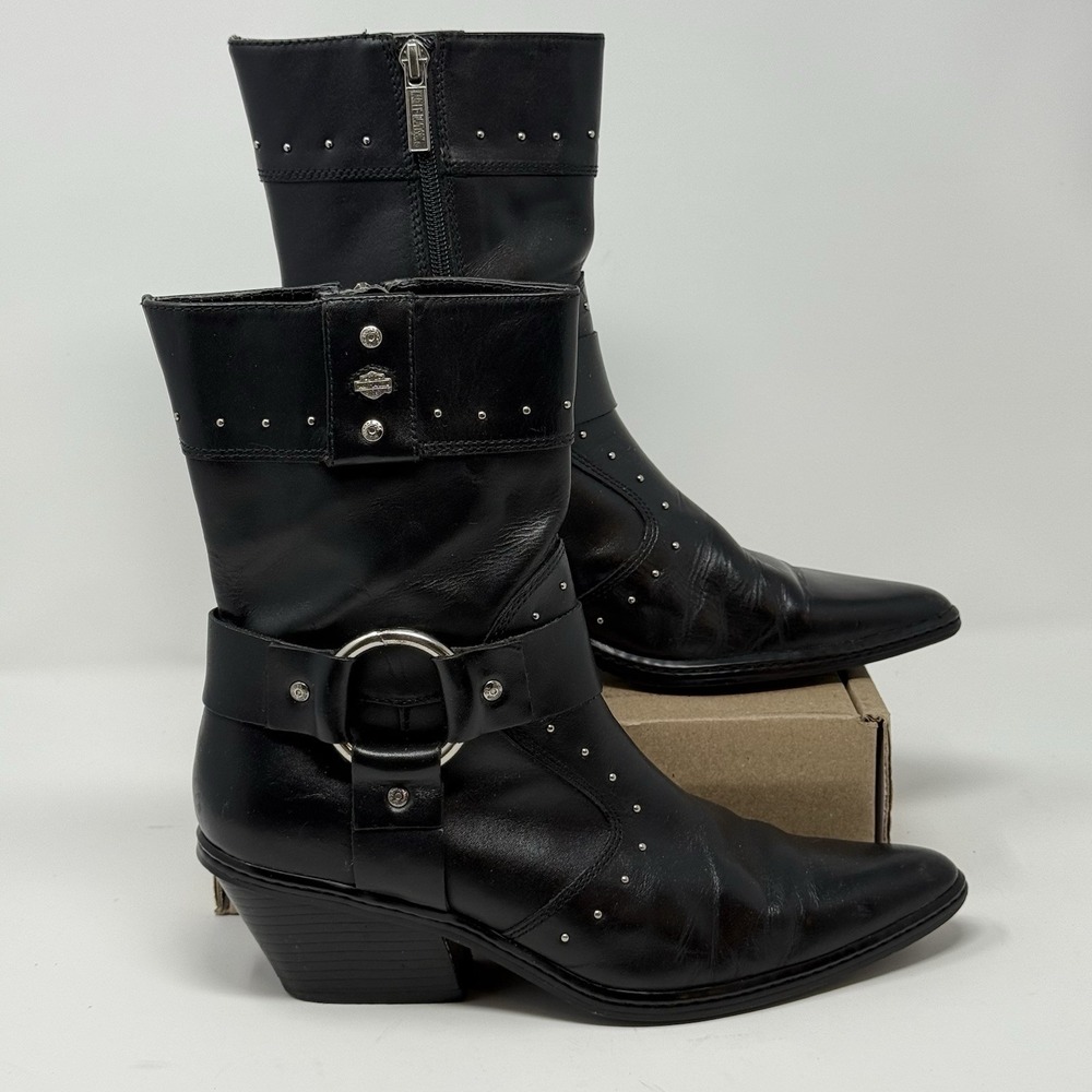 Harley-Davidson Black Studded Leather Ankle Boots